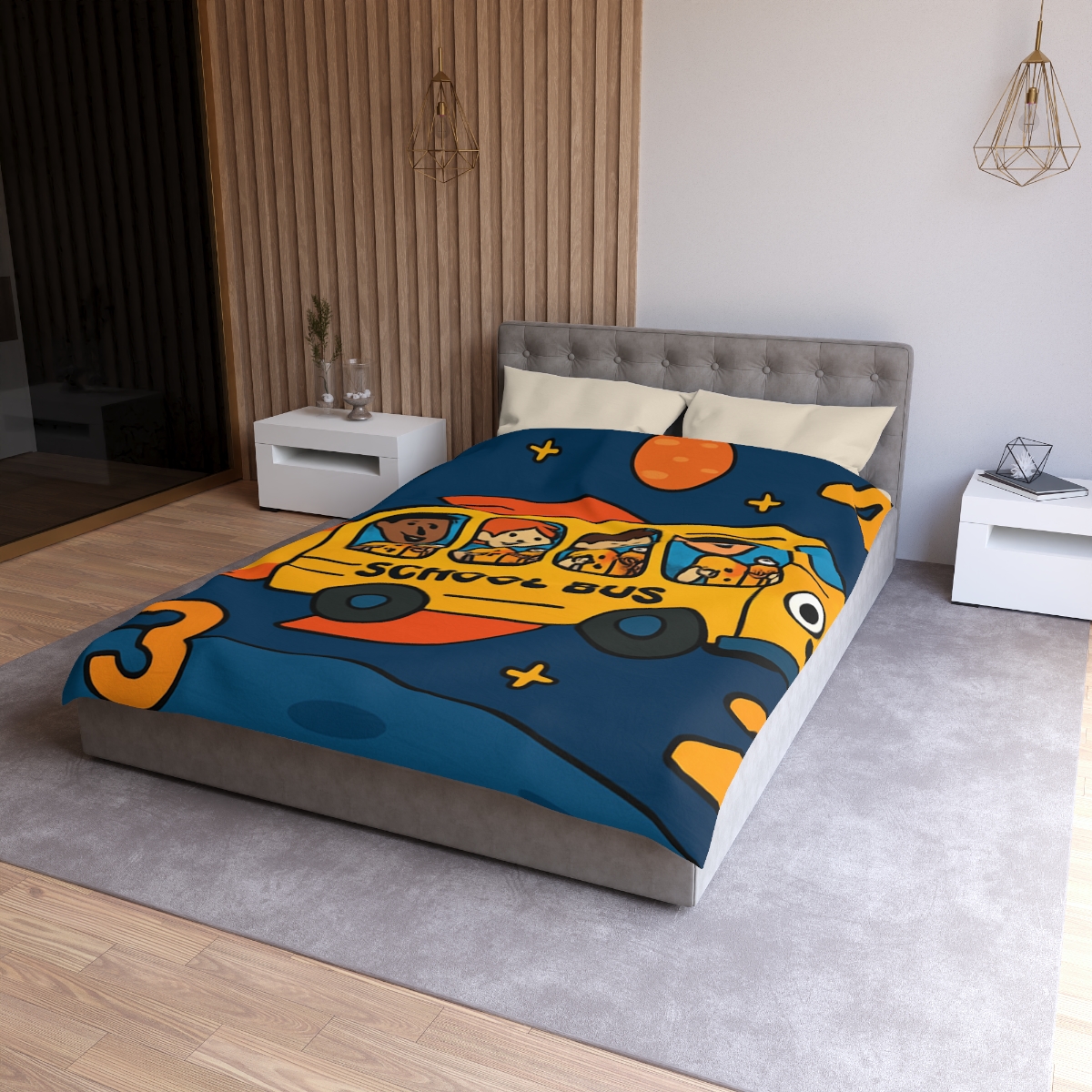 Rocket School Bus To Planet Math personalized bedding duvets