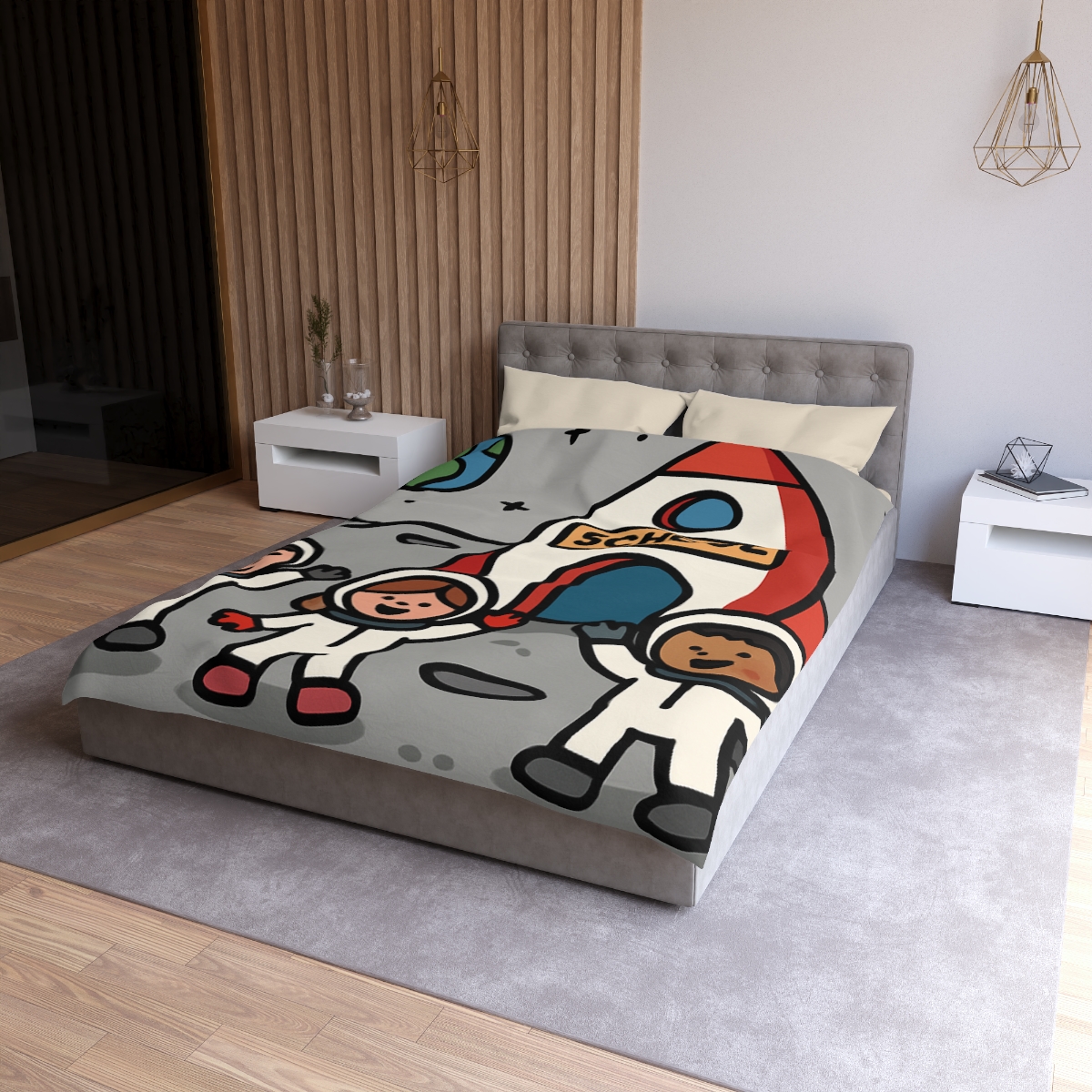 Rocket School On The Moon stylish duvet covers