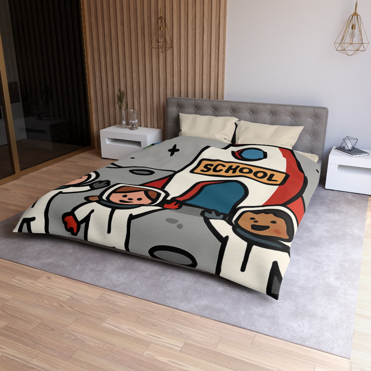 Rocket School On The Moon stylish duvet covers