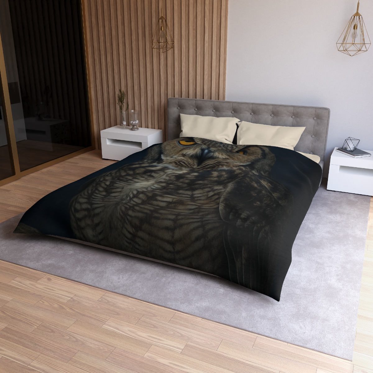 Silent Drift Great Horned Owl personalized bedding duvets