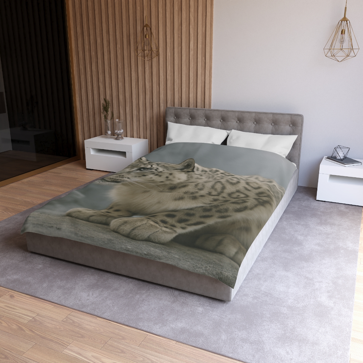 Silent Ridge Snow Leopard designer printed duvets