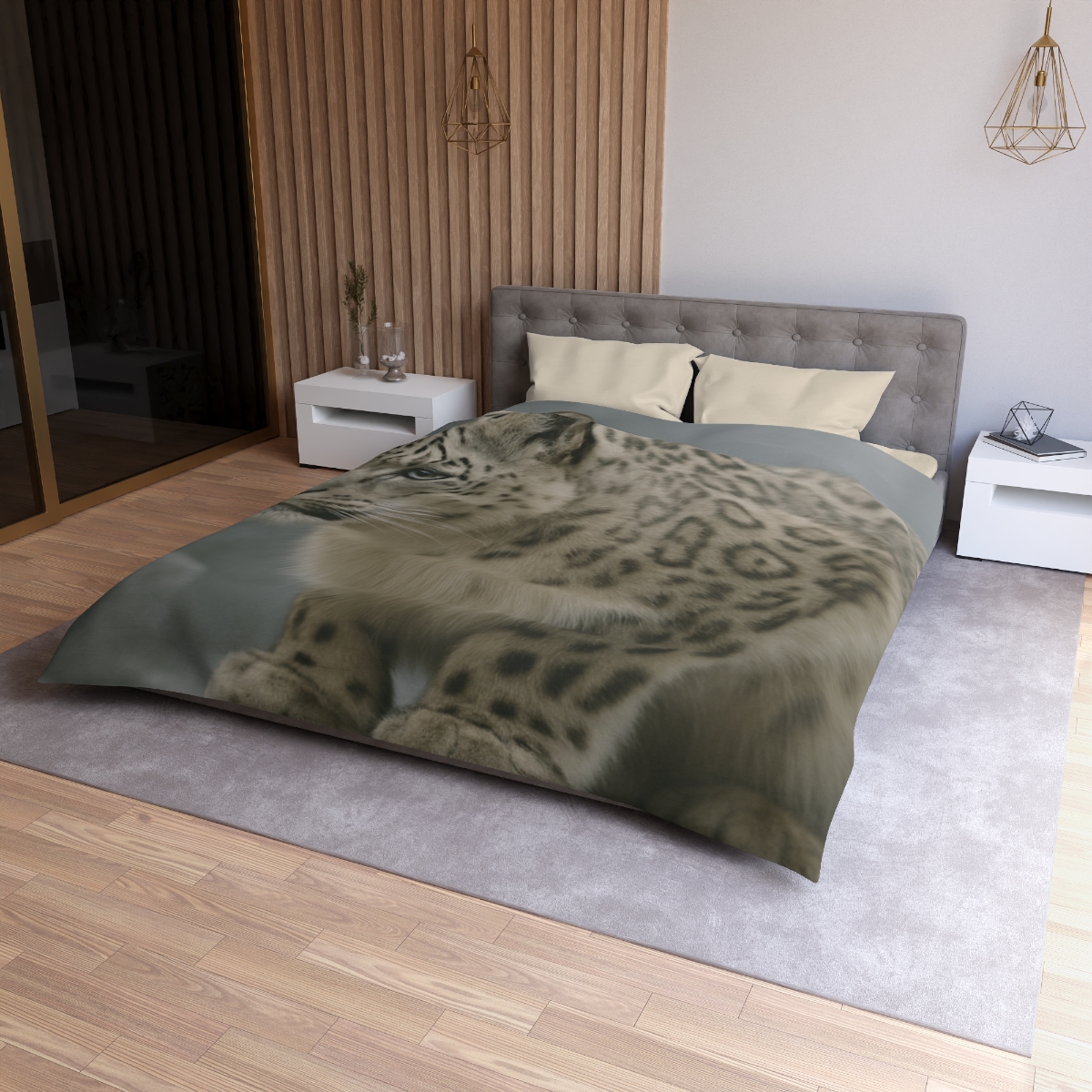 Silent Ridge Snow Leopard designer printed duvets