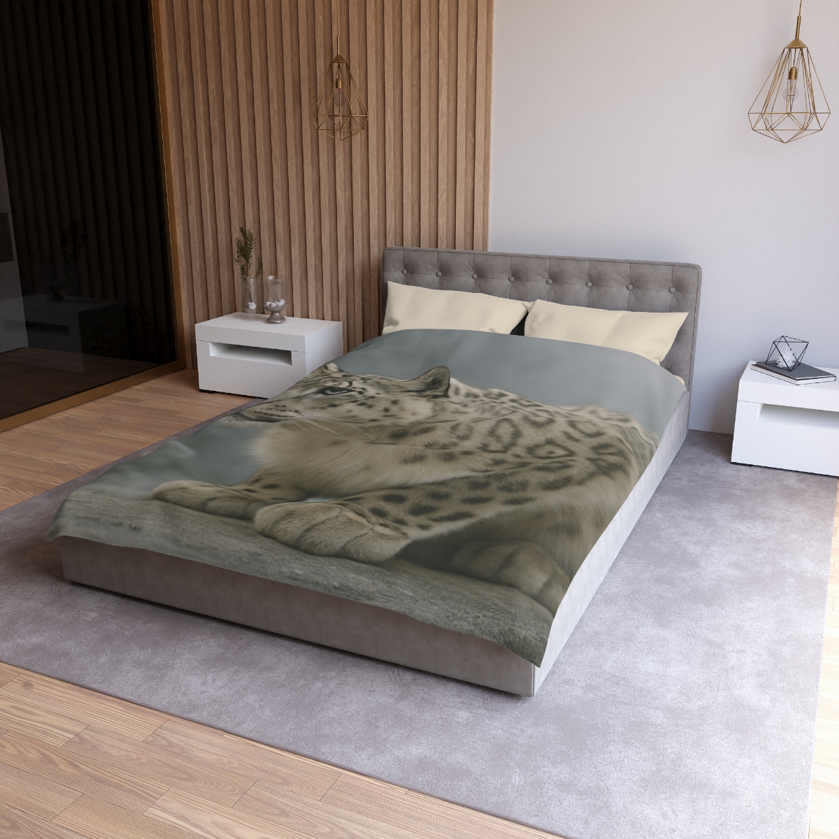 Silent Ridge Snow Leopard designer printed duvets