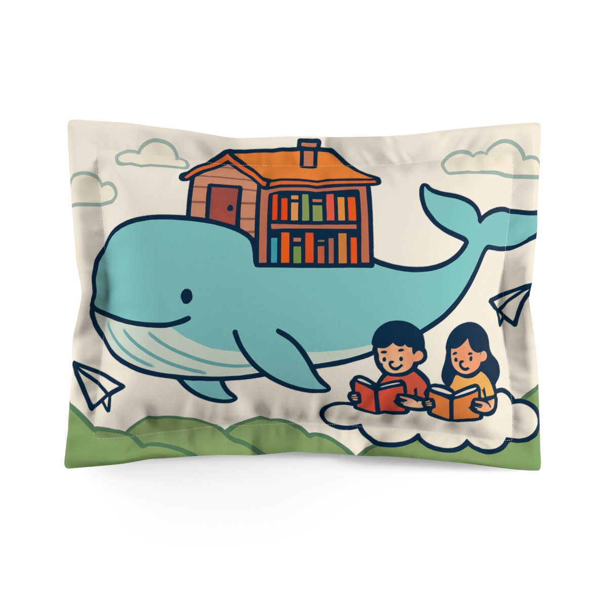Sky Whale Library Floating Above The Hills personalized decorative pillows