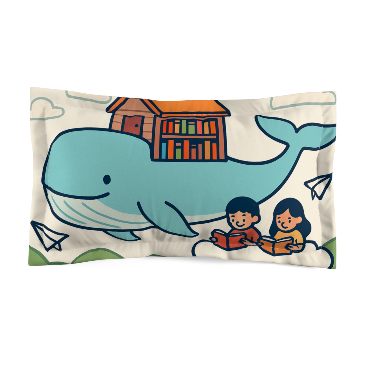 Sky Whale Library Floating Above The Hills personalized decorative pillows