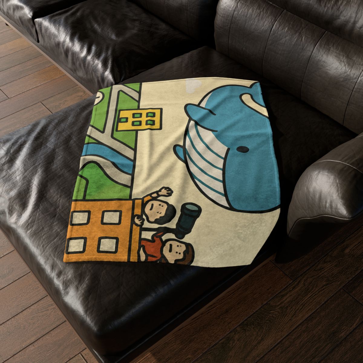 Sky Whale Over The Map City designer printed blankets