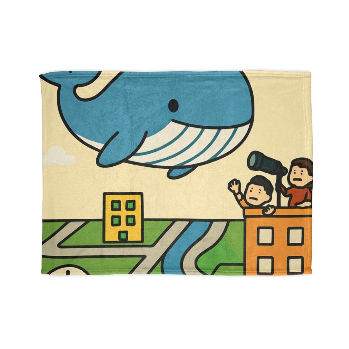 Sky Whale Over The Map City designer printed blankets