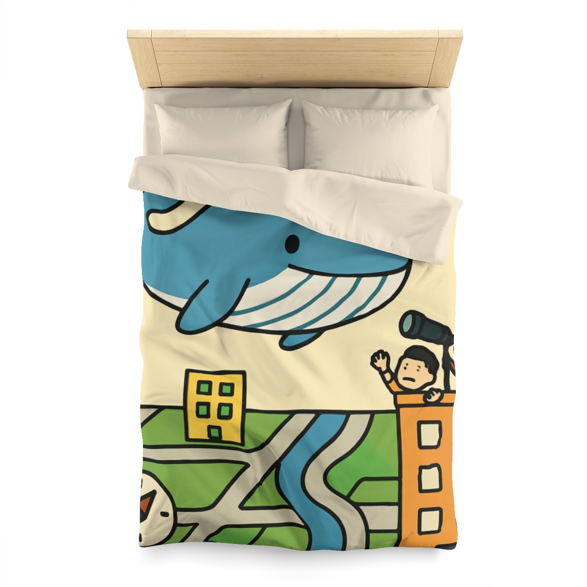 Sky Whale Over The Map City personalized bedding duvets