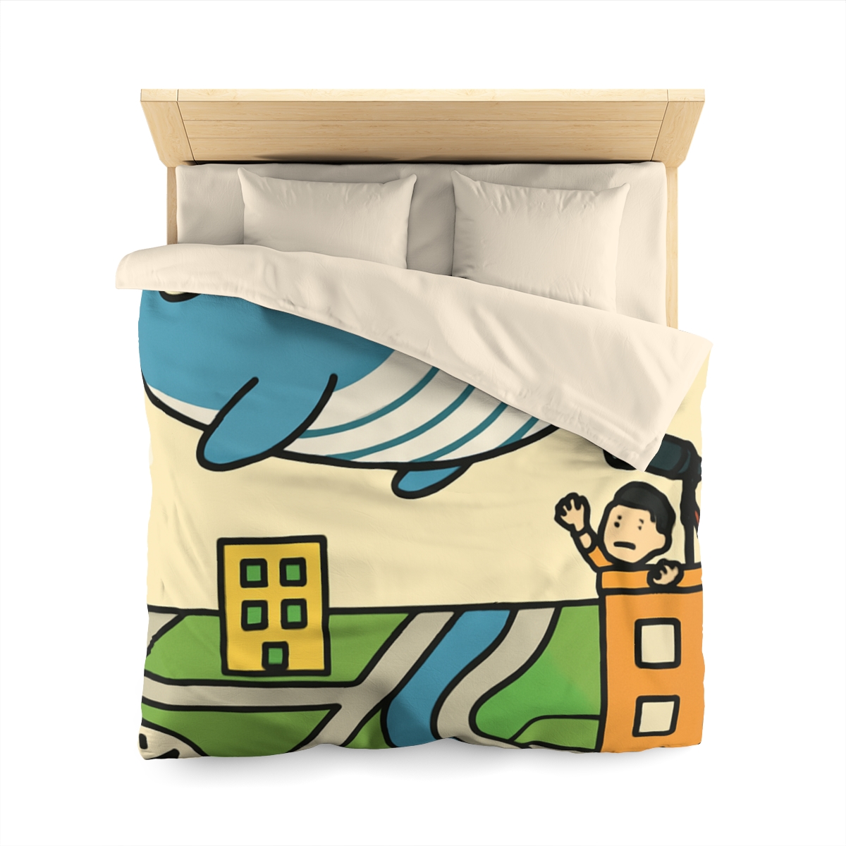 Sky Whale Over The Map City personalized bedding duvets