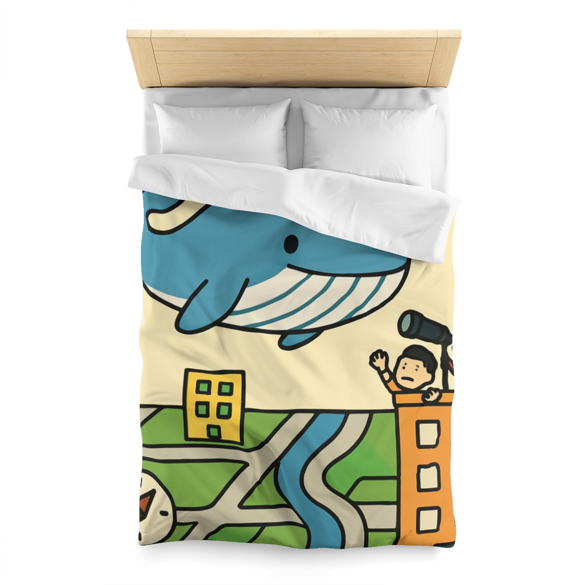 Sky Whale Over The Map City personalized bedding duvets