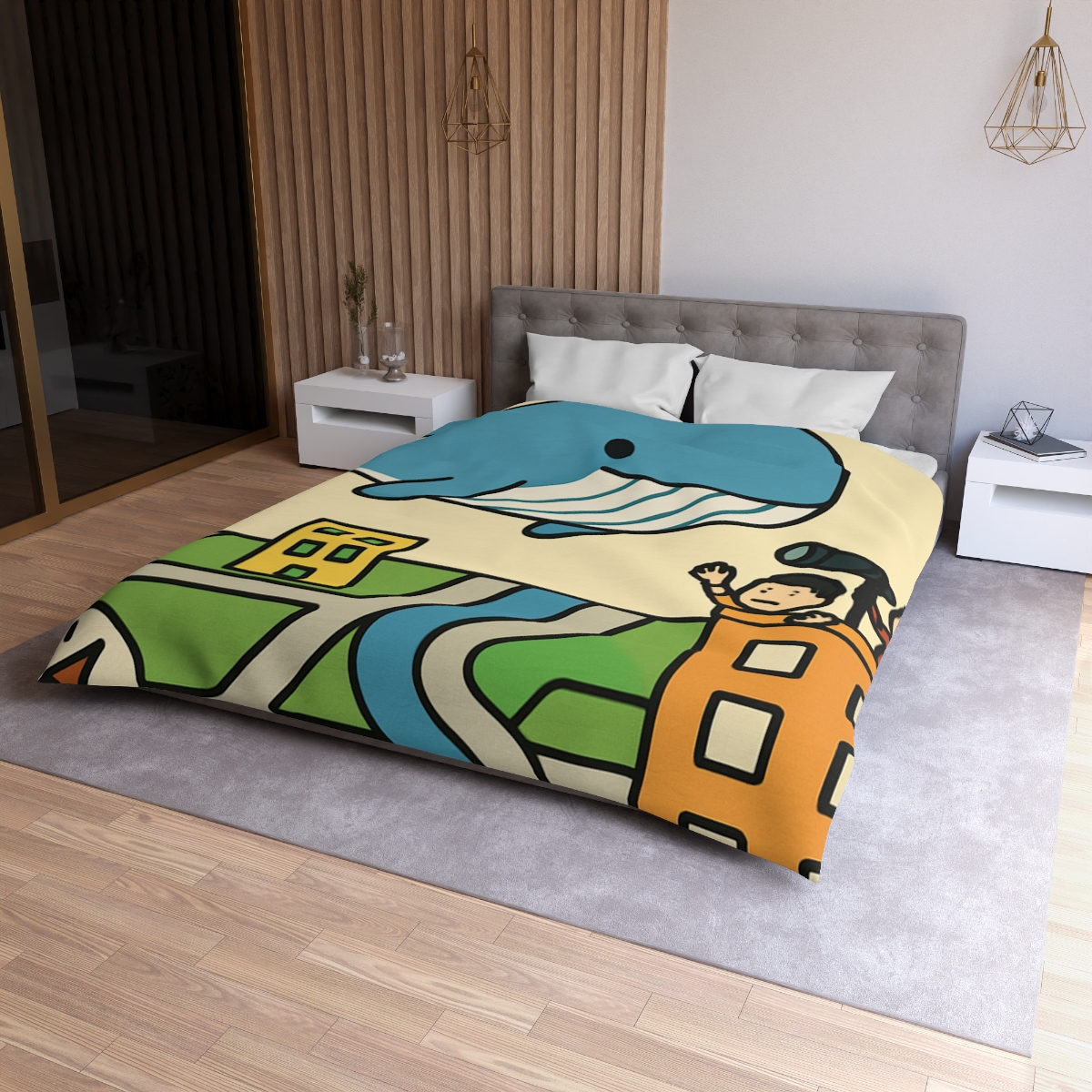 Sky Whale Over The Map City personalized bedding duvets