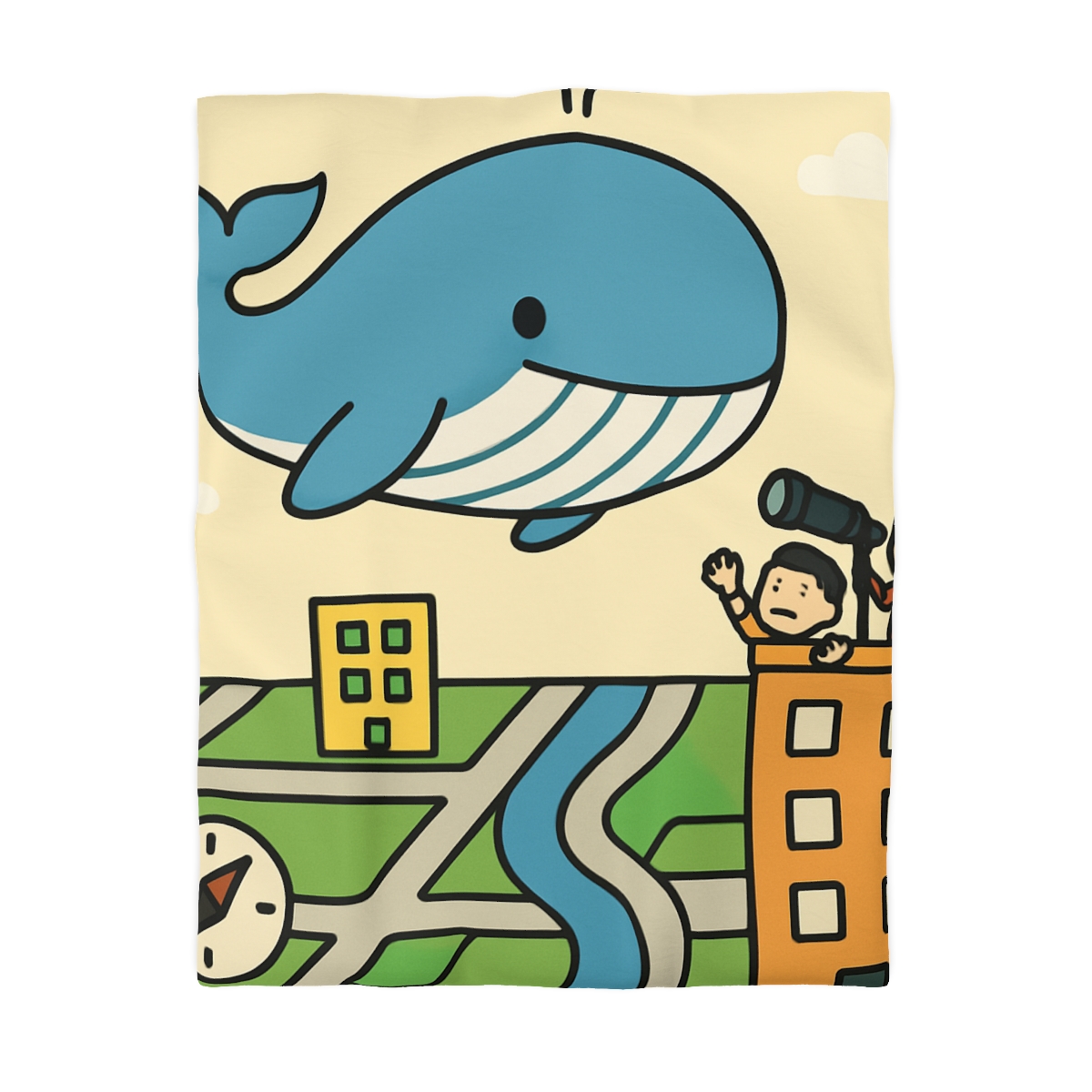 Sky Whale Over The Map City personalized bedding duvets