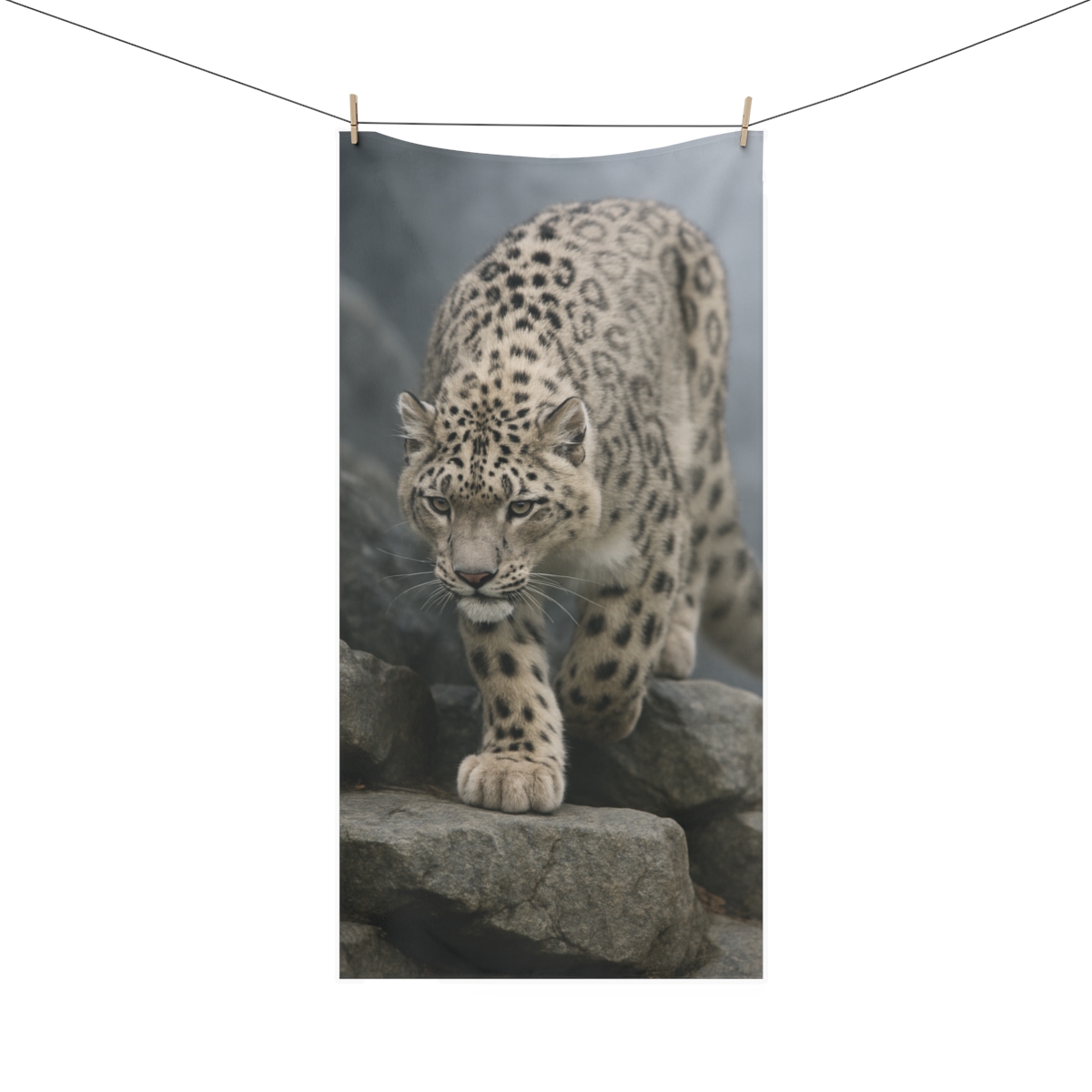 Snow Leopard Silent Descent designer printed towels