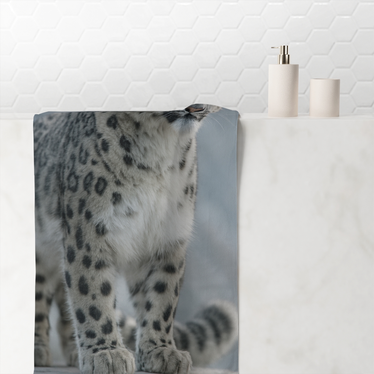 Snow Leopard Silent Peak Gaze designer printed towels