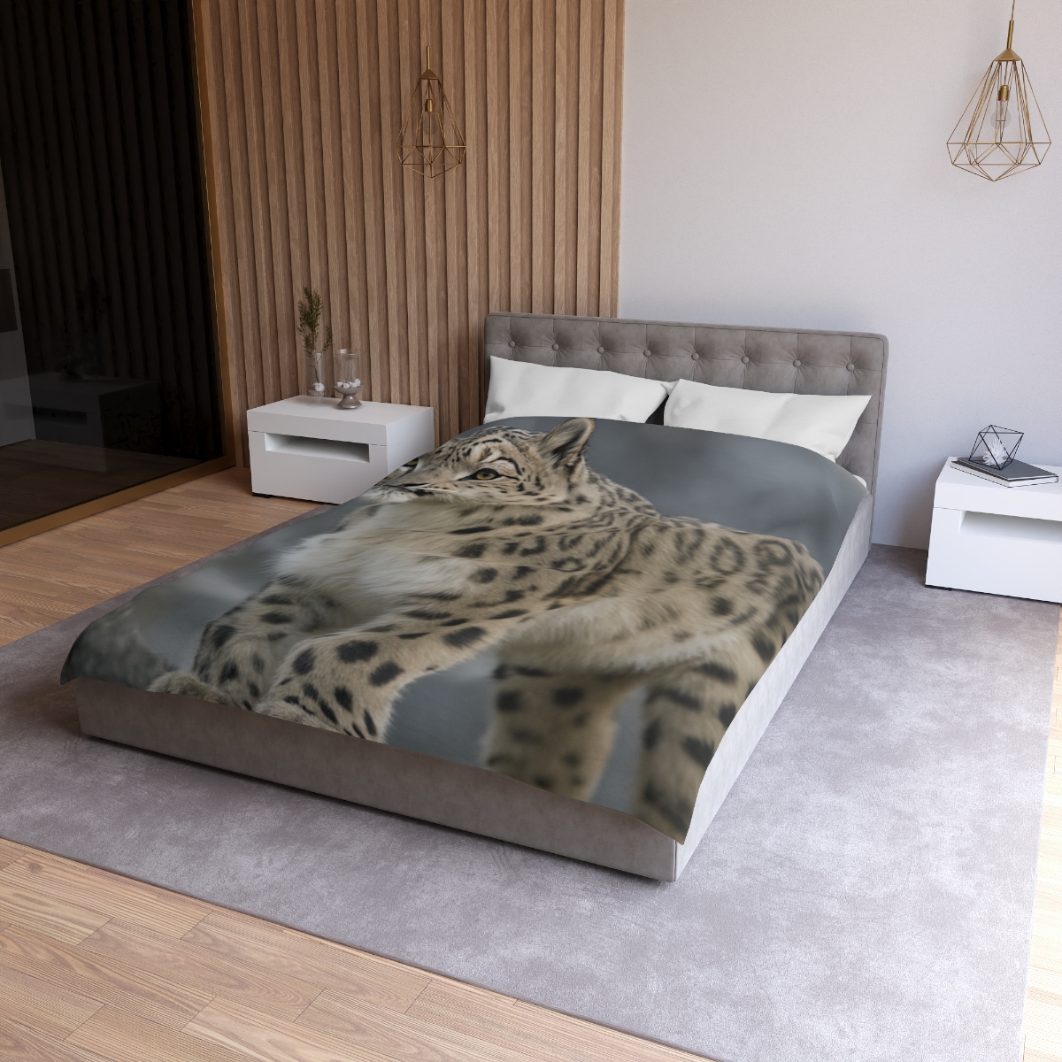 Snow Leopard Silent Summit designer printed duvets