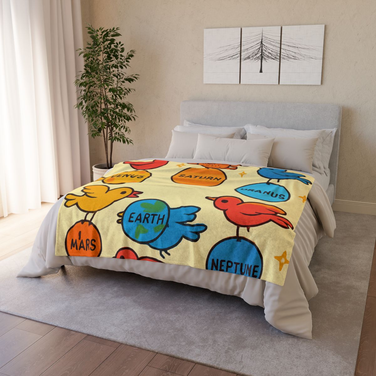 Solar System Circus Of Birds personalized cozy blankets