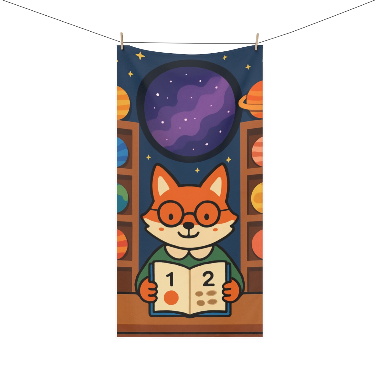 Space Library Fox designer printed towels