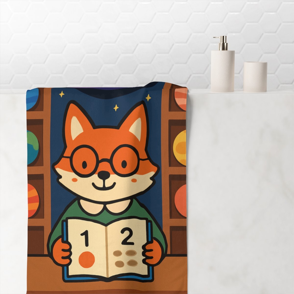 Space Library Fox designer printed towels