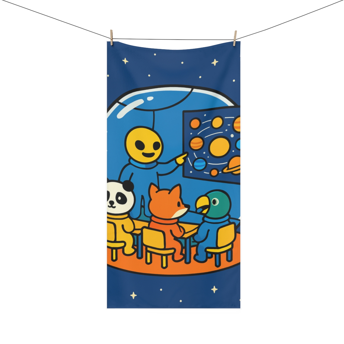 Space School For Curious Animal Astronauts personalized bath towels