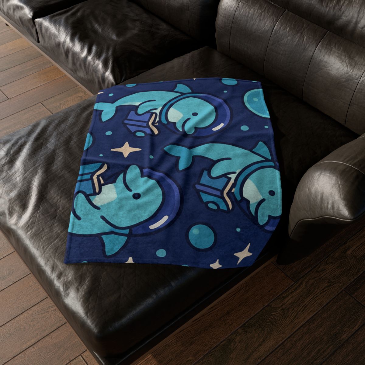Space School Of Curious Dolphins soft fleece blankets