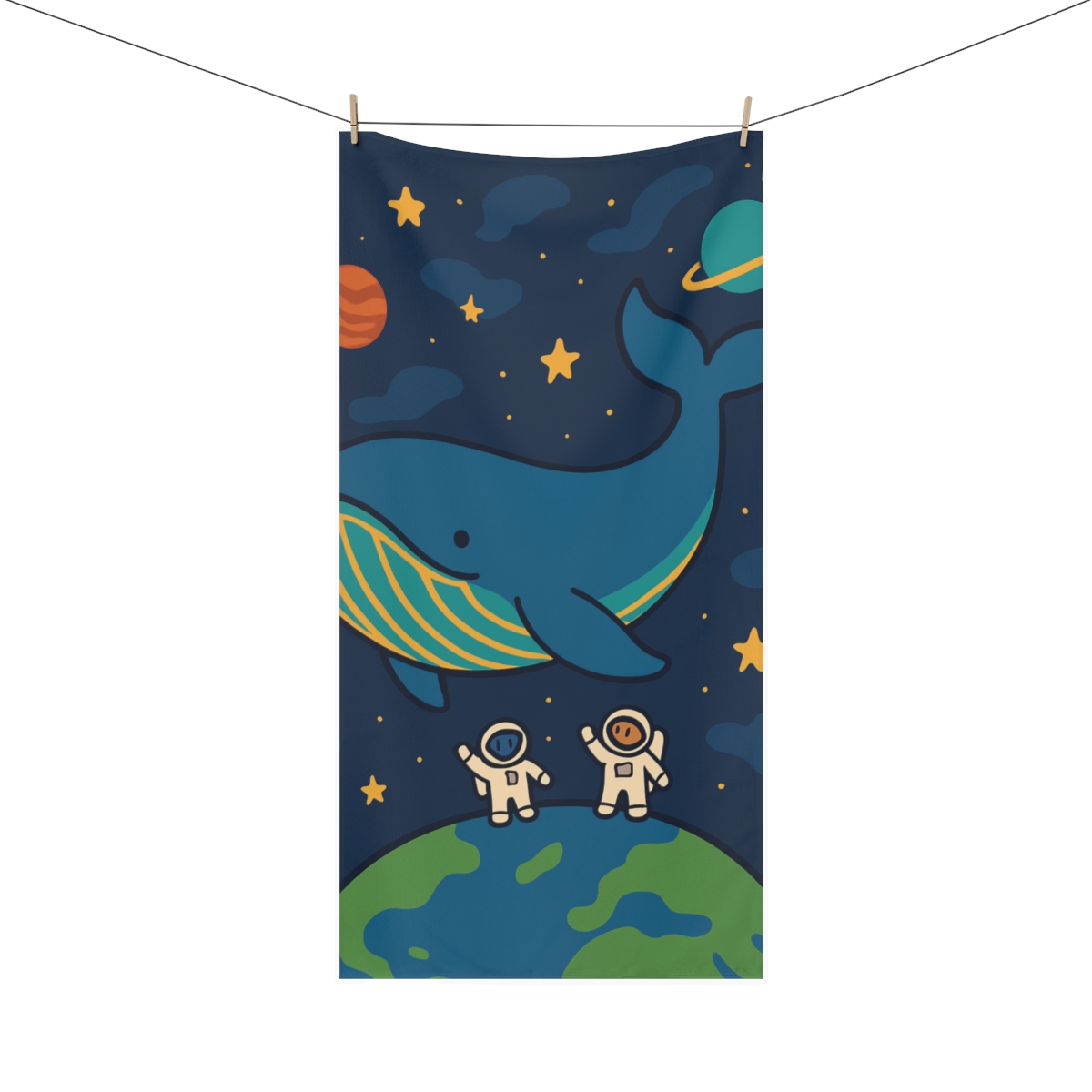 Space Whale Parade designer printed towels