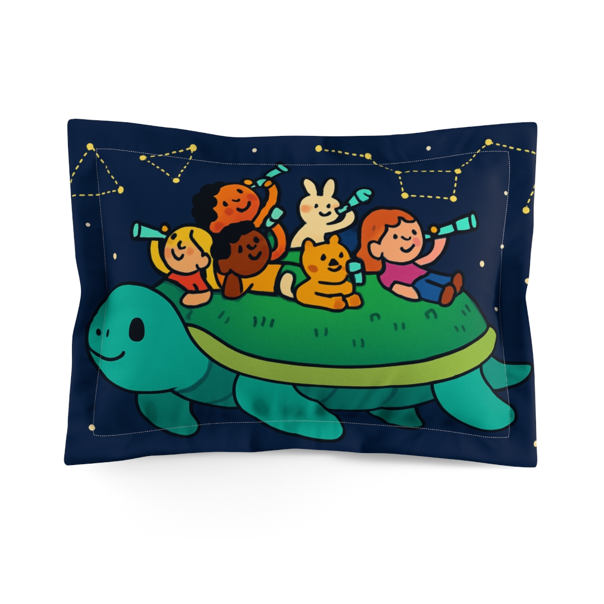 Stargazers On The Floating Turtle Island designer printed pillows