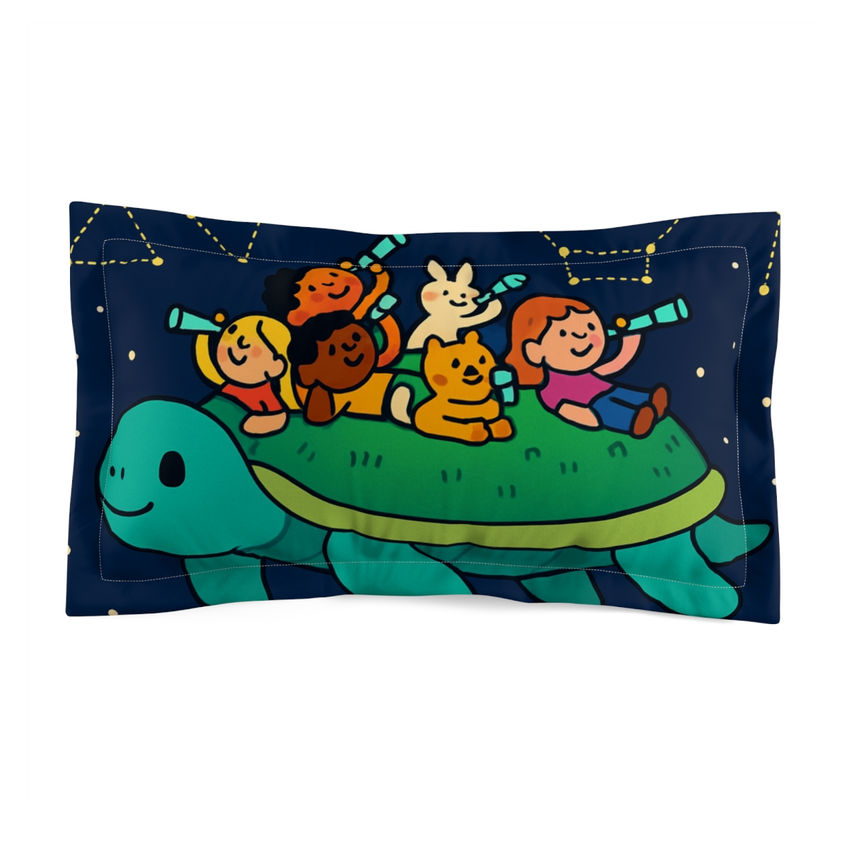 Stargazers On The Floating Turtle Island designer printed pillows