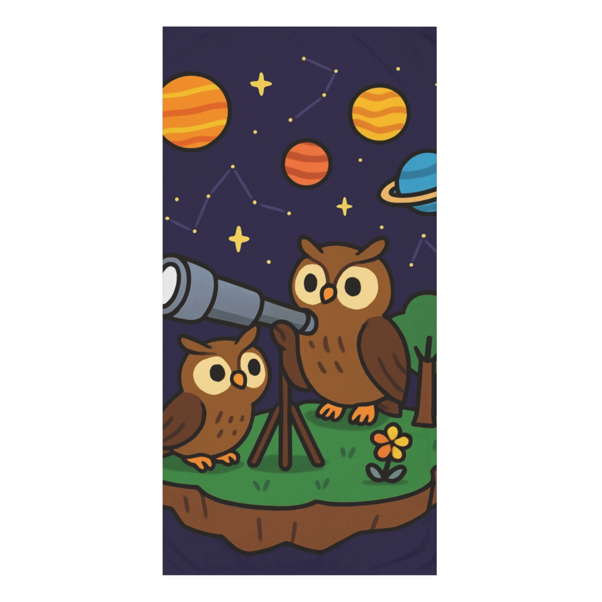 Stargazing Owls On A Floating Island designer printed towels