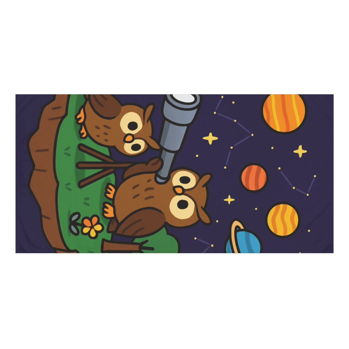 Stargazing Owls On A Floating Island designer printed towels