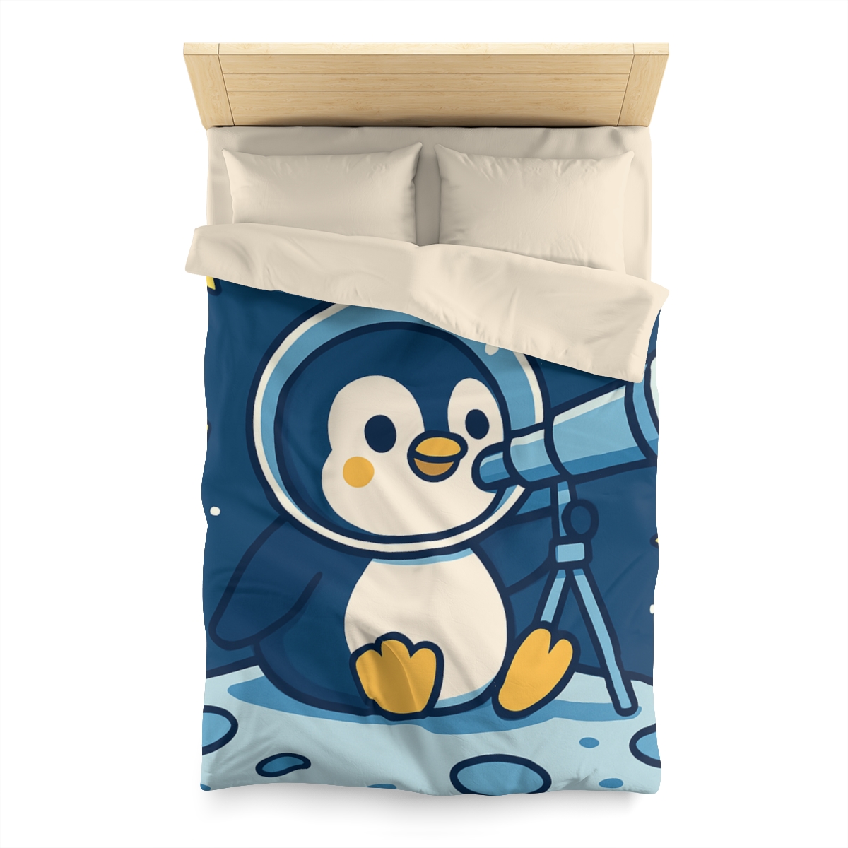 Stargazing Penguin On The Moon personalized bedding duvets