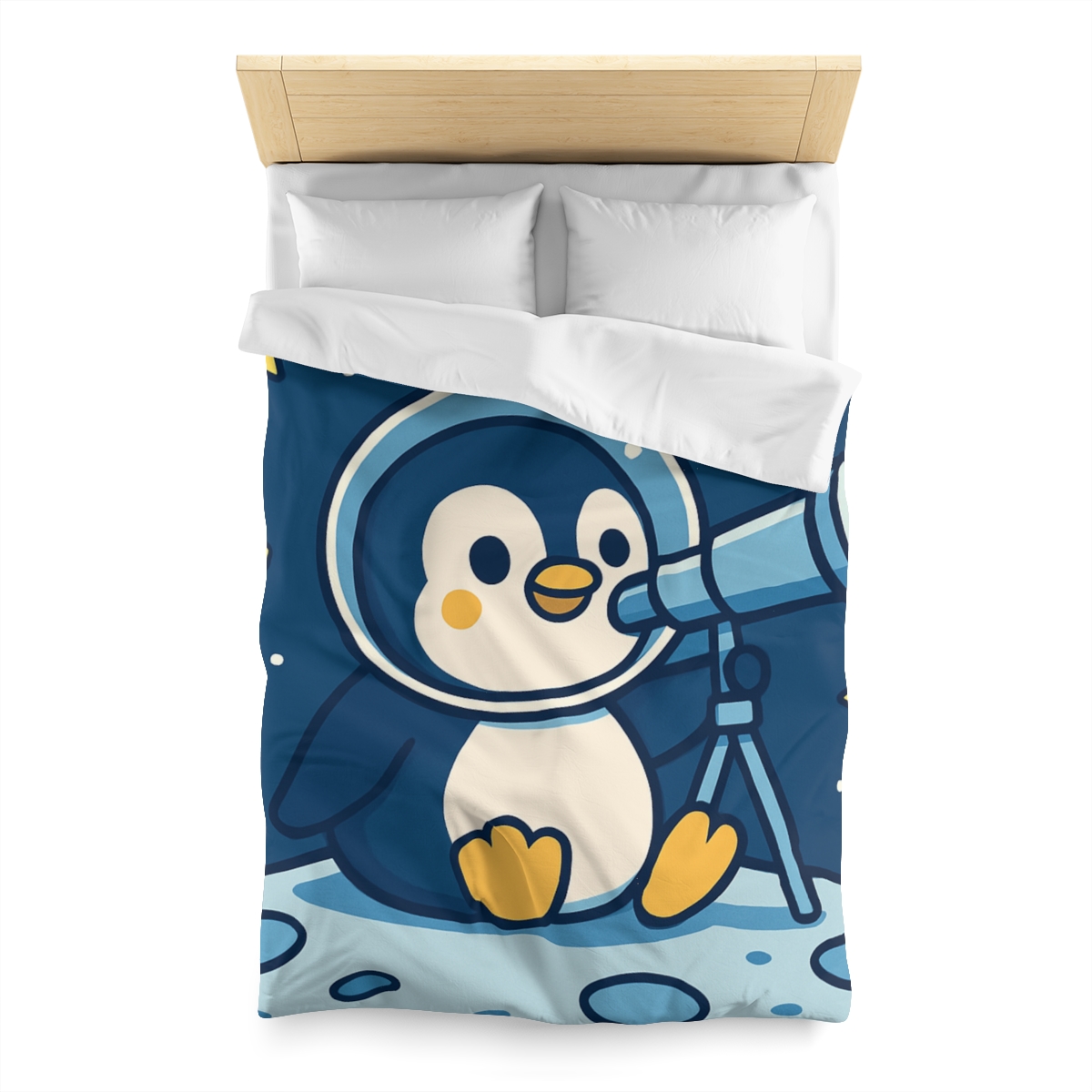 Stargazing Penguin On The Moon personalized bedding duvets