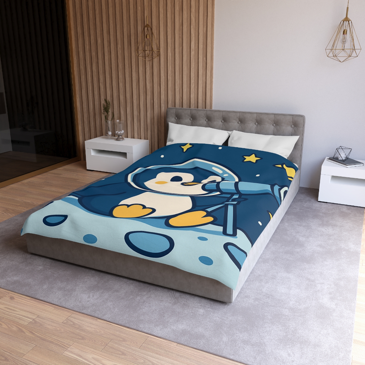 Stargazing Penguin On The Moon personalized bedding duvets
