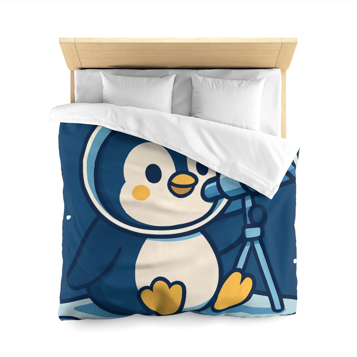 Stargazing Penguin On The Moon personalized bedding duvets