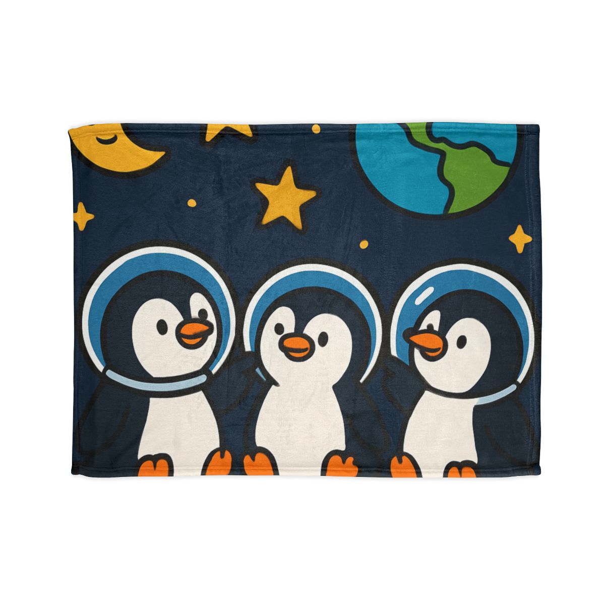 Stargazing Penguins On The Moon designer printed blankets