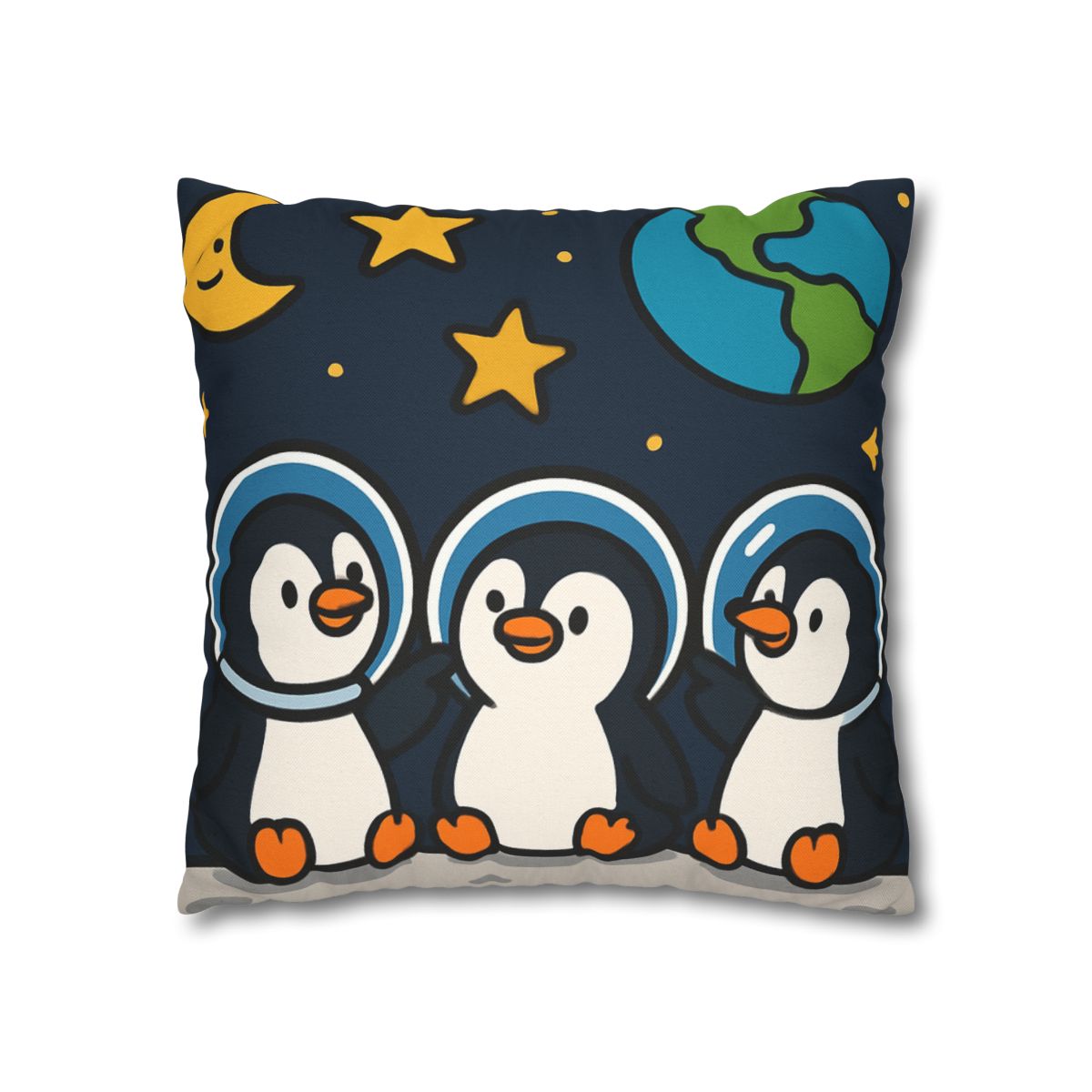 Stargazing Penguins On The Moon designer print pillow cases