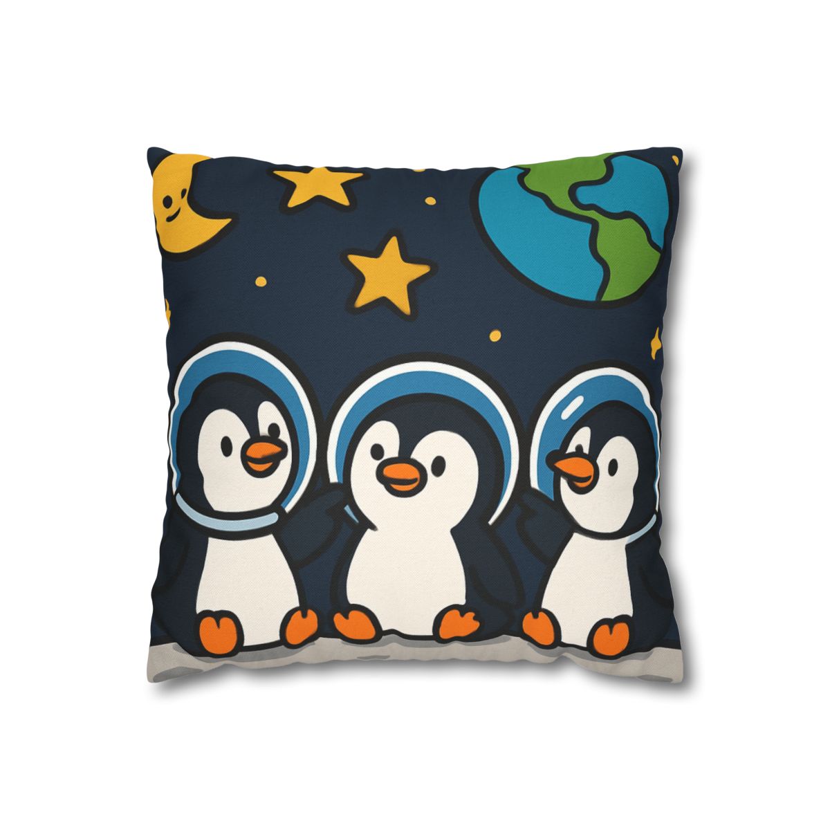 Stargazing Penguins On The Moon designer print pillow cases