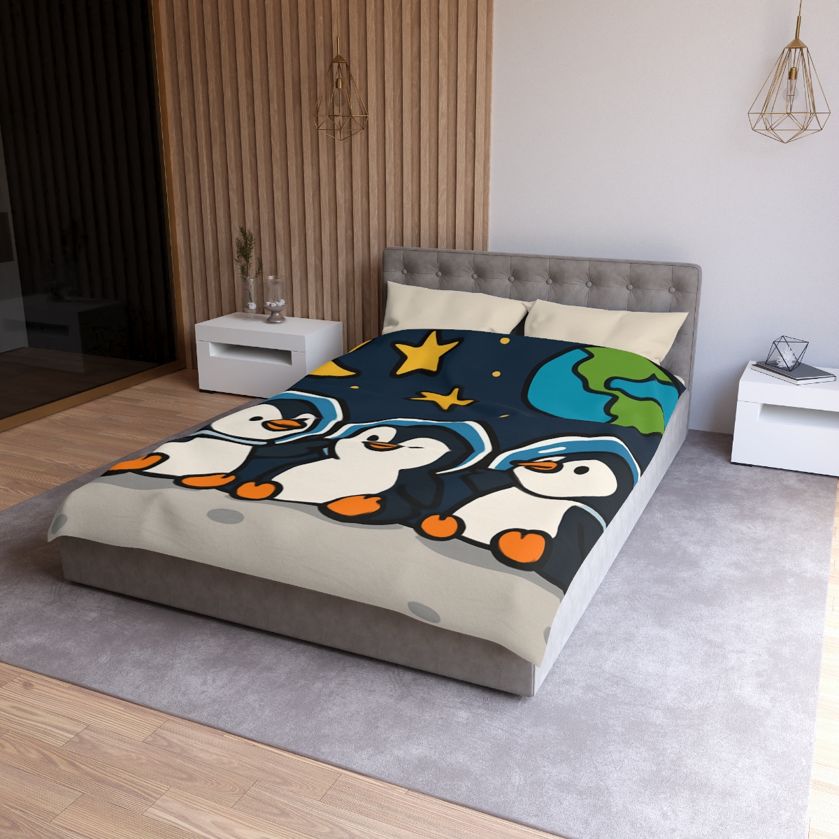 Stargazing Penguins On The Moon trendy bedroom duvets