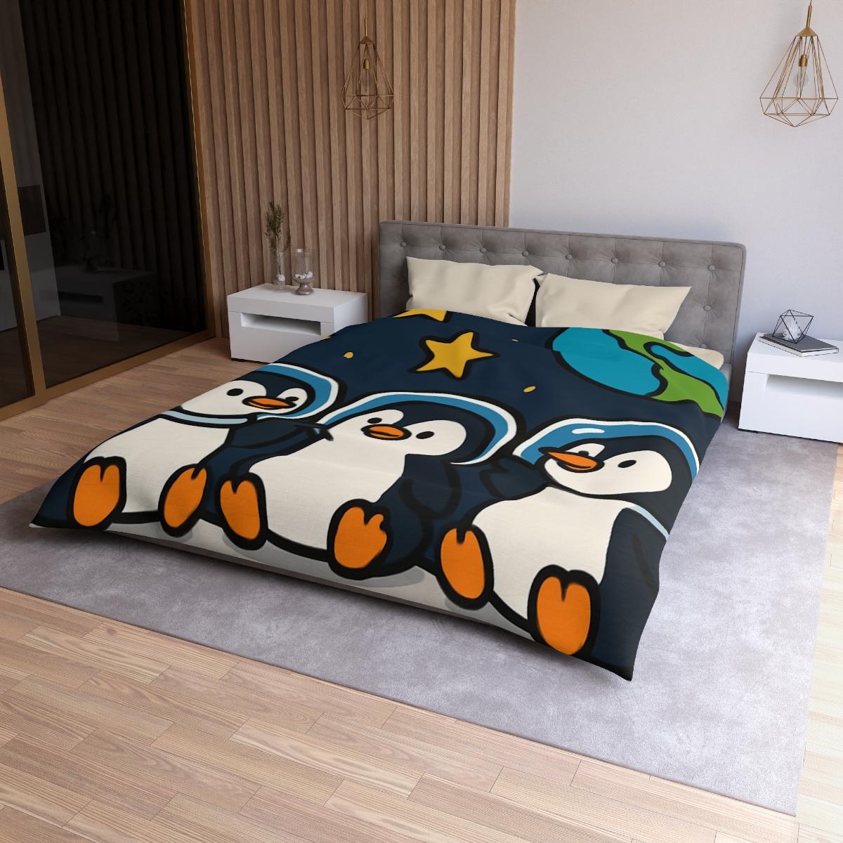 Stargazing Penguins On The Moon trendy bedroom duvets