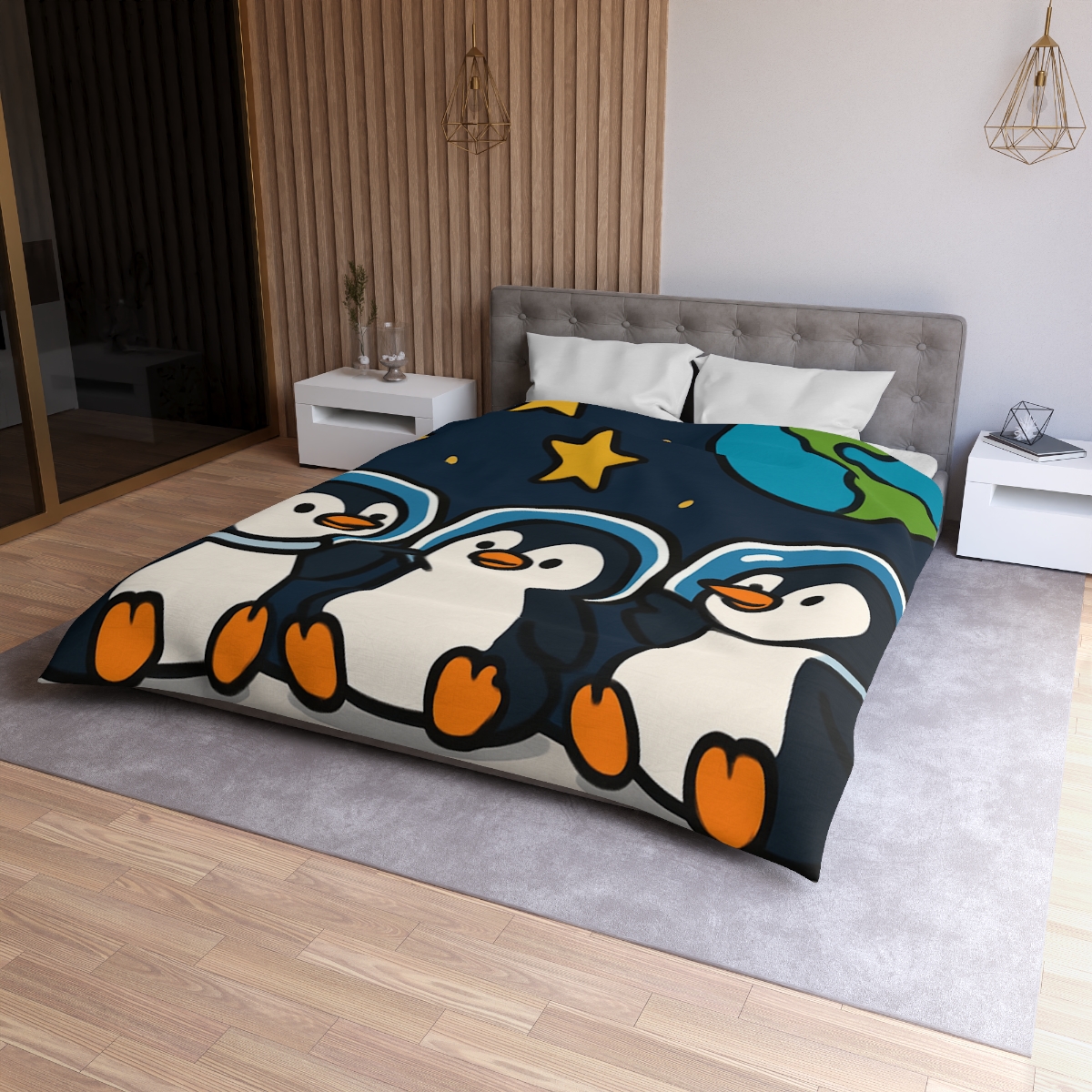 Stargazing Penguins On The Moon trendy bedroom duvets