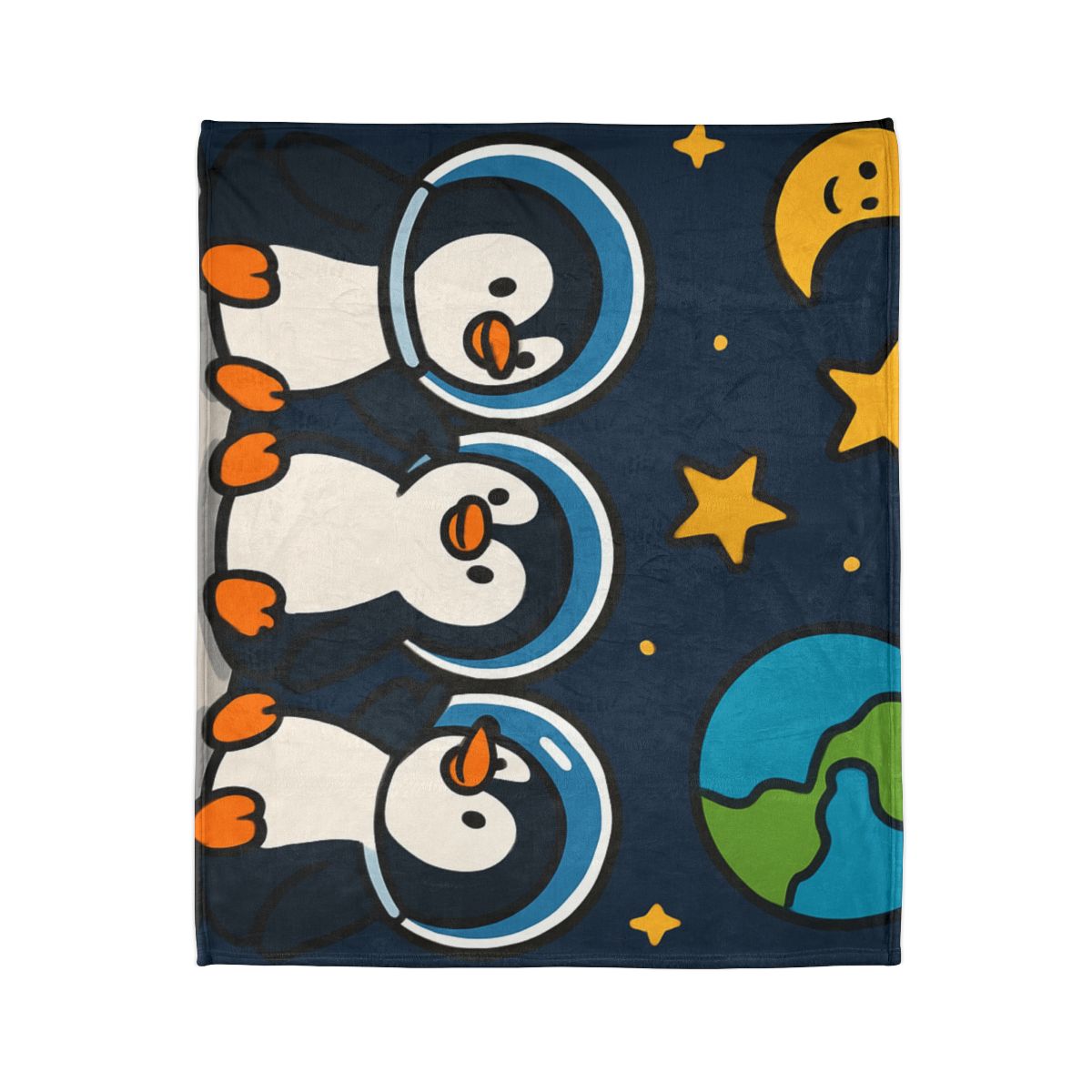 Stargazing Penguins On The Moon designer printed blankets