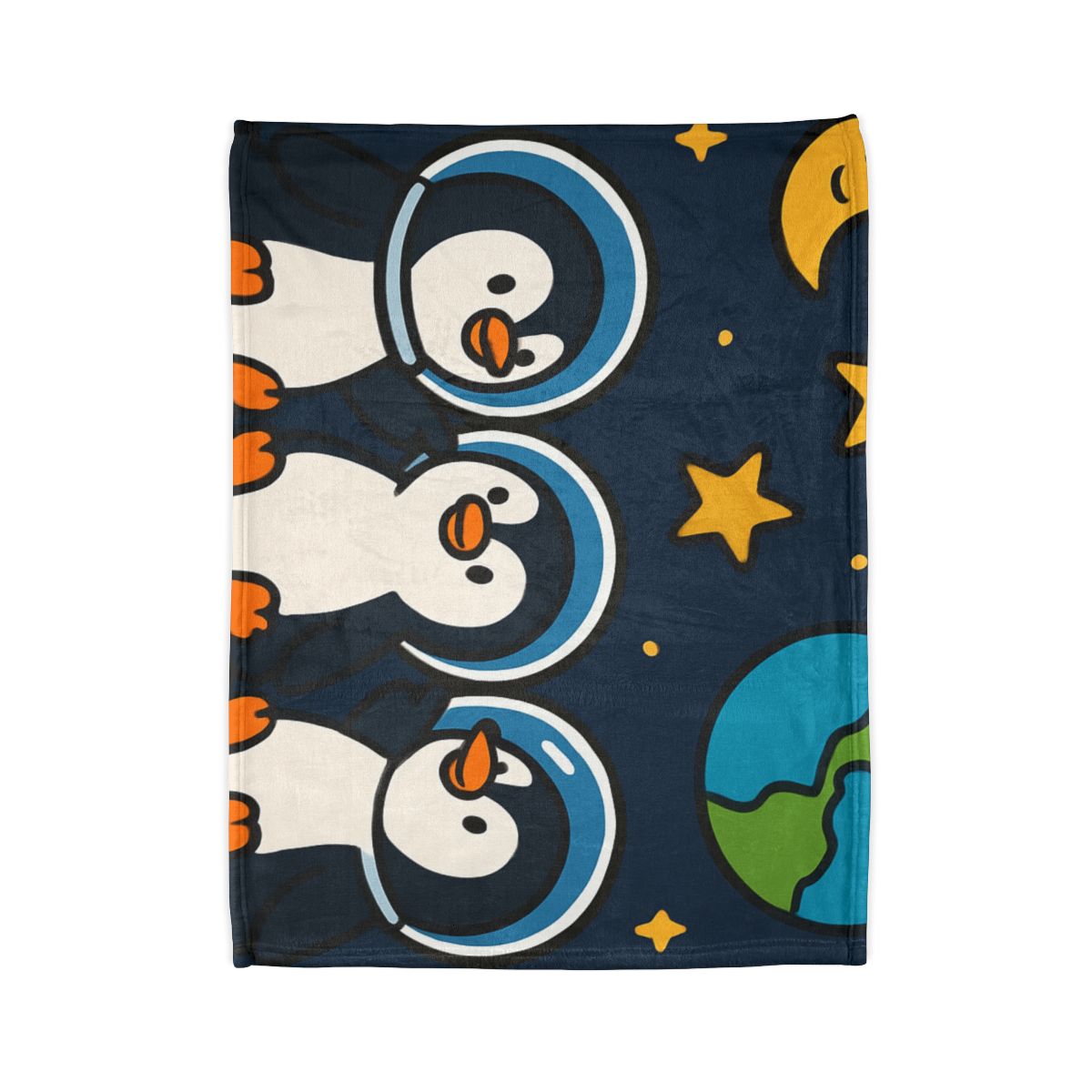 Stargazing Penguins On The Moon designer printed blankets