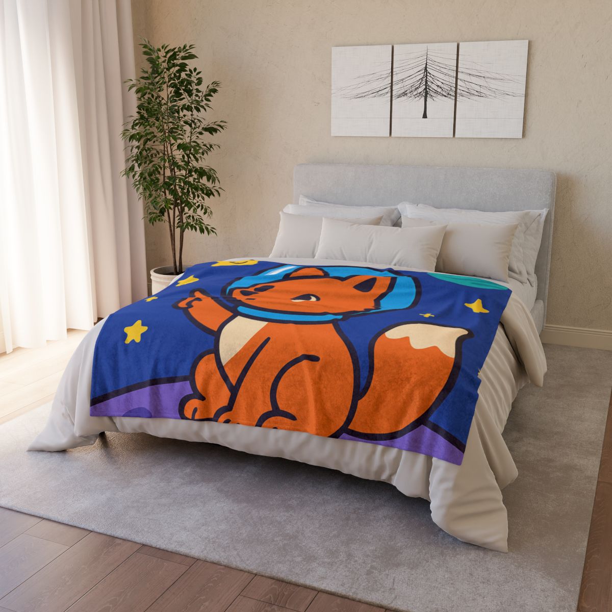 Stargazing Space Fox custom blankets