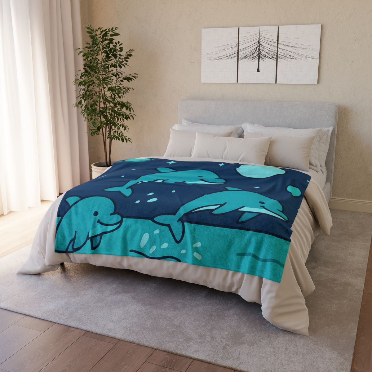Starlight Sea And The Cosmic Dolphins trendy patterned blankets