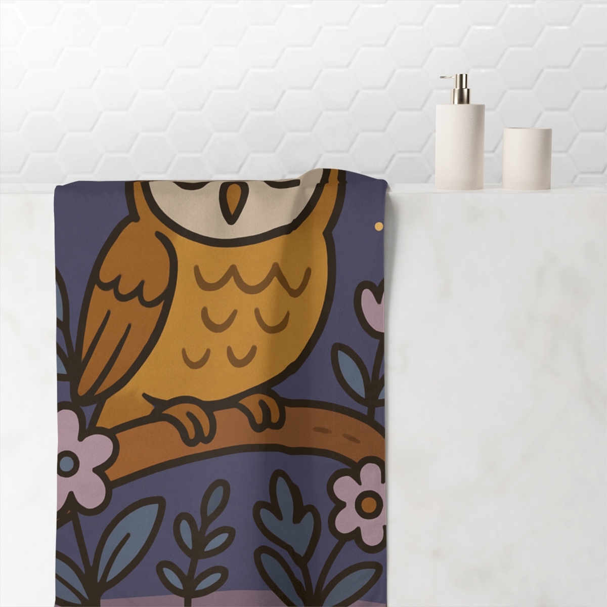 Starlit Garden Owl designer printed towels