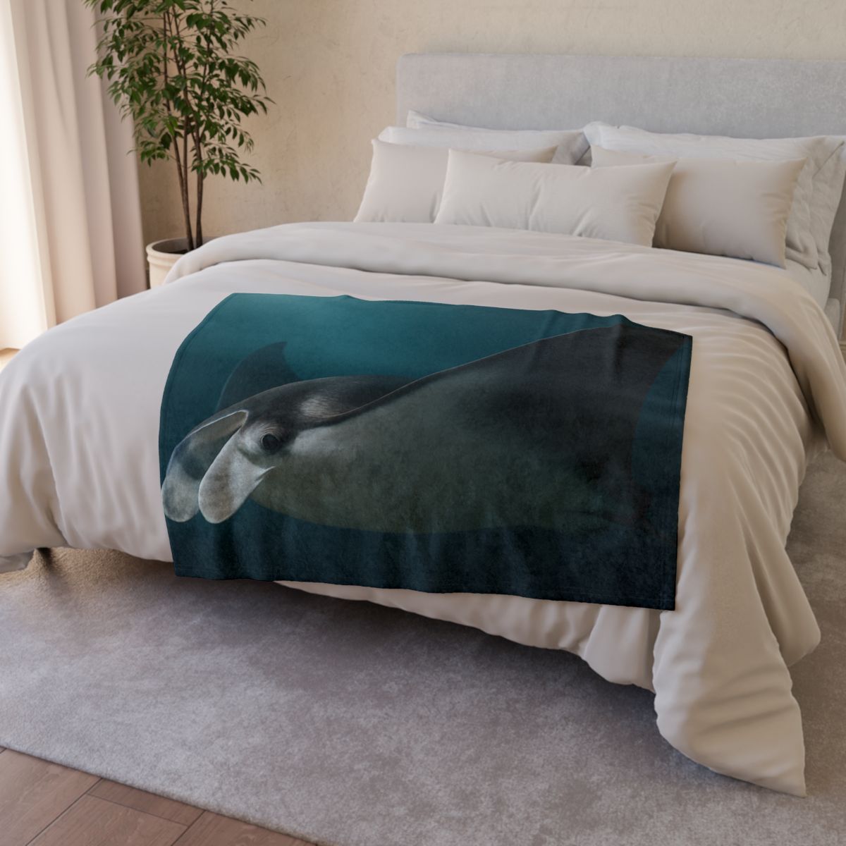 Starlit Glide Manta Ray designer printed blankets