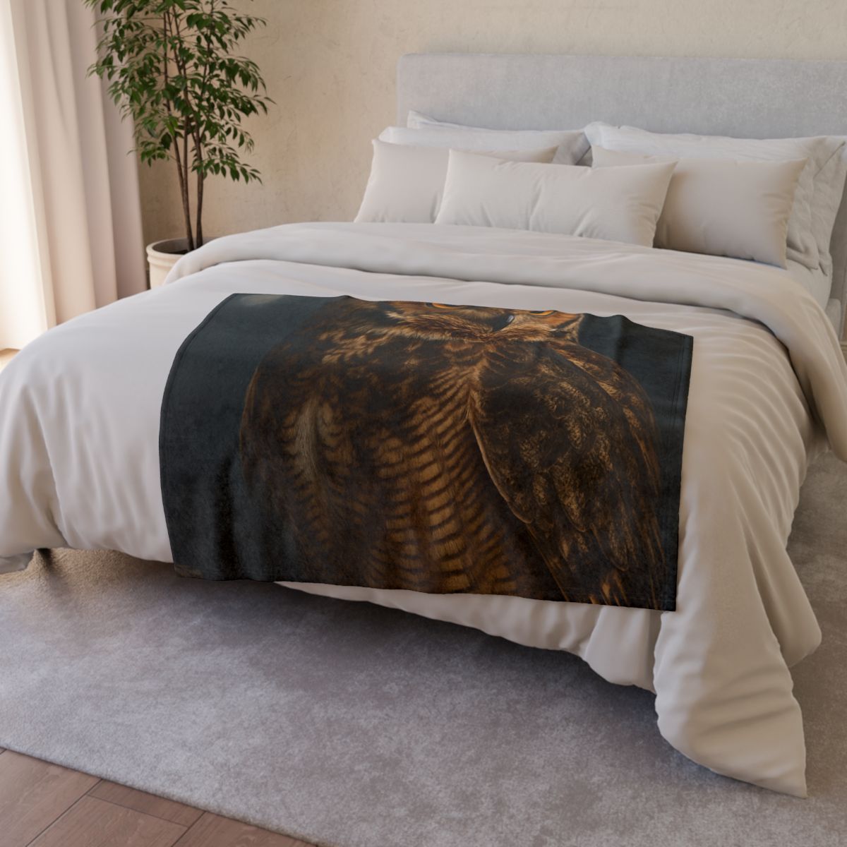 Starlit Perch Great Horned Owl warm winter blankets