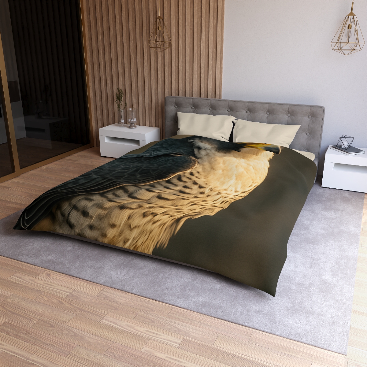 Starlit Poise Peregrine Falcon designer printed duvets