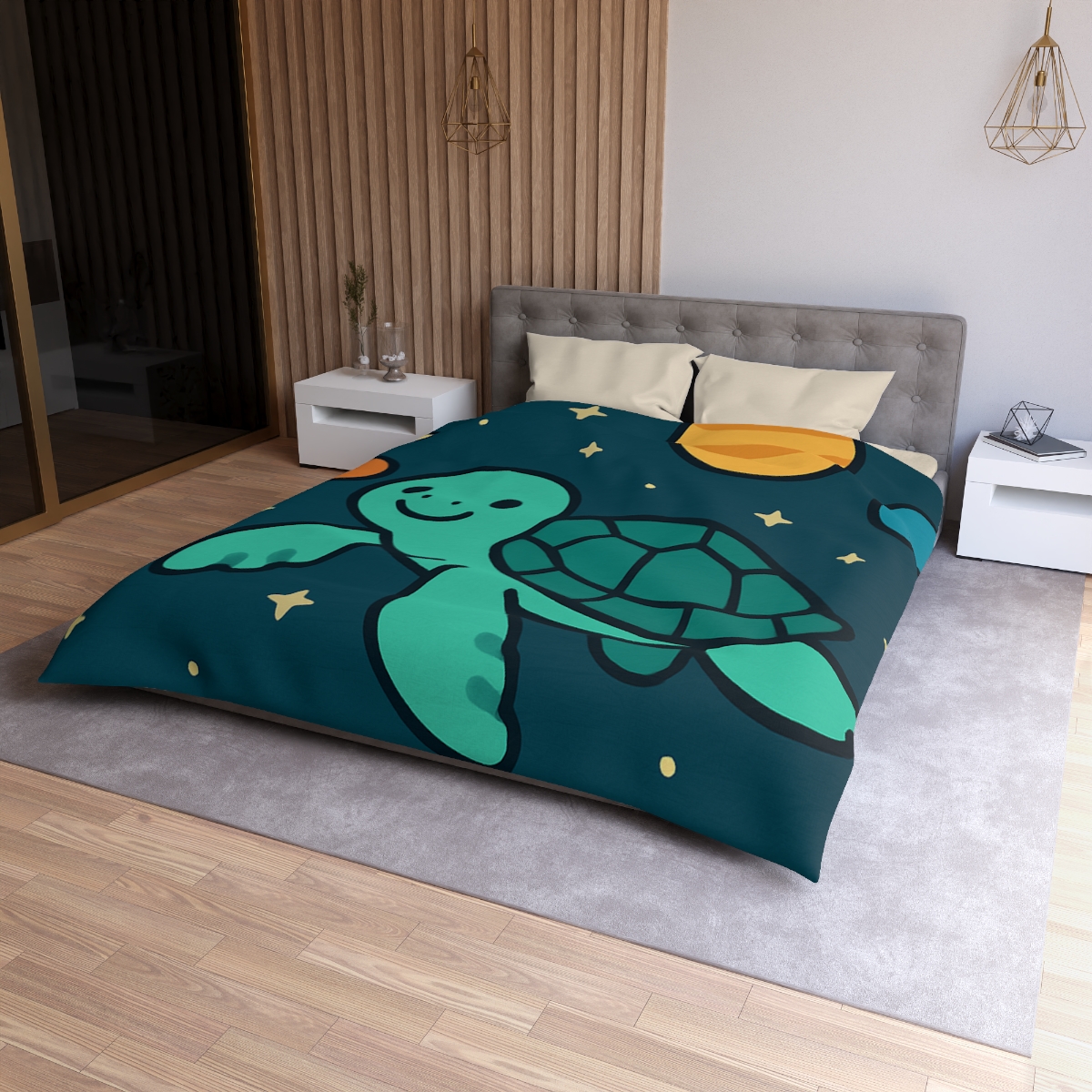 Starlit Space Turtle personalized bedding duvets