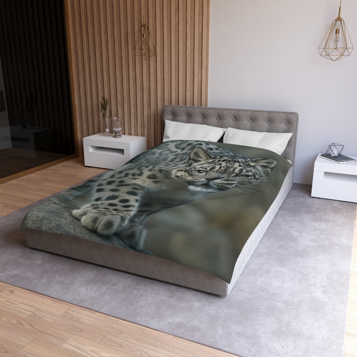 Starlit Sprint Snow Leopard soft comforter duvets