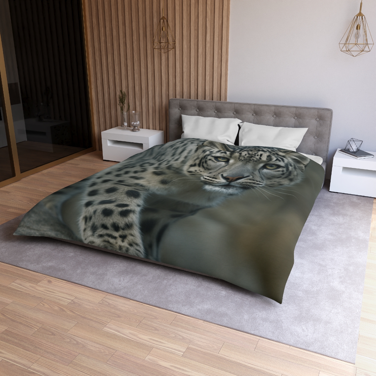 Starlit Sprint Snow Leopard soft comforter duvets
